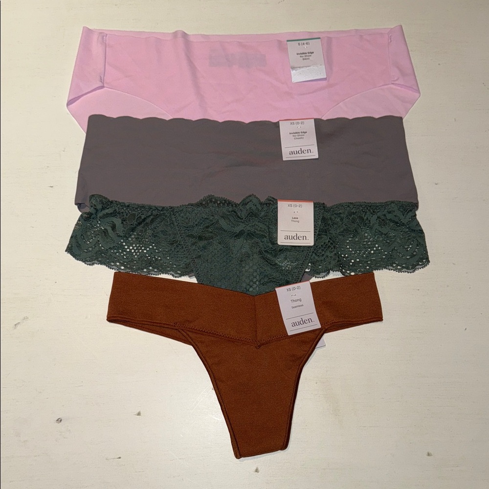 Auden Intimates Set - BUNDLE OF FOUR - Pink, Gray, Green, Brown - Sizes XS & S
